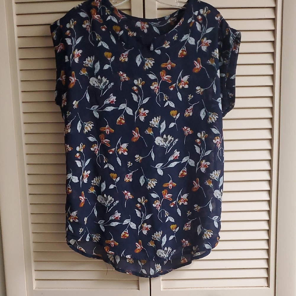 SHEIN Navy Floral Blouse